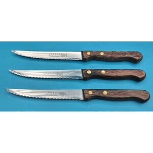 Thiers-issard Inox Elephant Lot Of 3 Steak Knives France Wood Handle 4 Star